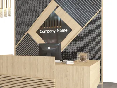 reception105 modern reception desk with wooden furniture 3D model