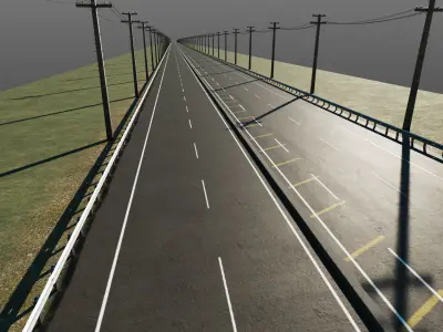 Highway with telephone poles and power lines 3D model