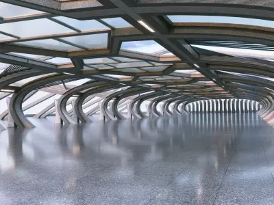 Modern Concrete Corridor Architectural Background - V1U2 3D model