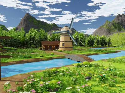 Countryside House Mill Near River 3D model