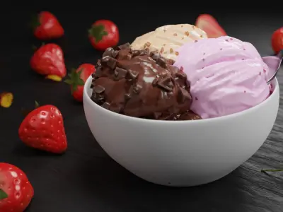 Ice Cream bowl 3d model texture lighting compositing 3D model
