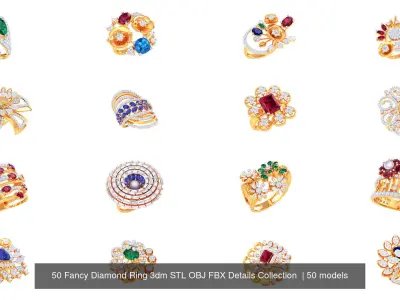 50 Fancy Diamond Ring 3dm STL OBJ FBX Details Collection  3D Model Pack