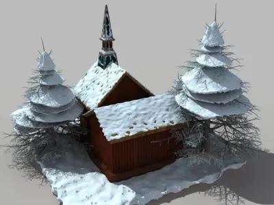 Snow Covered Wood House 3D model