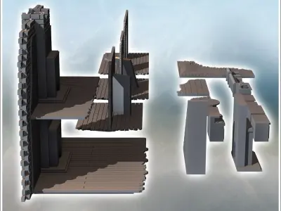 Set of accessories for urban ruins with interior furniture and w 3D print model