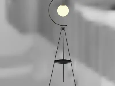 Floor lamp with a semicircular frame and a  ball-shaped shade  3D model