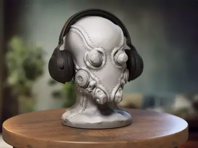 Robot Skull Headphone Stand  Cyborg Headset Stand  3D print model