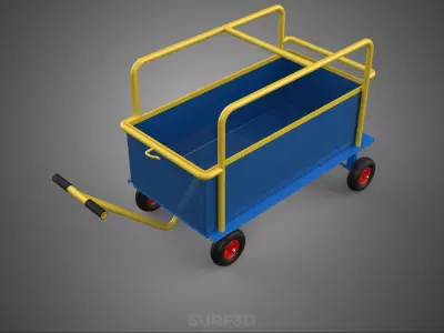 WAREHOUSE MATERIAL HANDLING TROLLEY CART TRANSPORT DOLLY WAGON 3D model