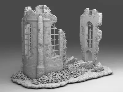 Walls of a ruined church 3D print model