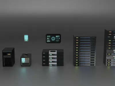 Computers Servers  Screens Touch Pad Lock Box Low-poly 3D model