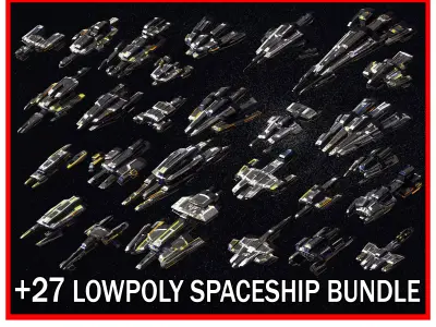 27 Lowpoly Sci-Fi Spaceship Kitbash Bundle Pack Bundle Package