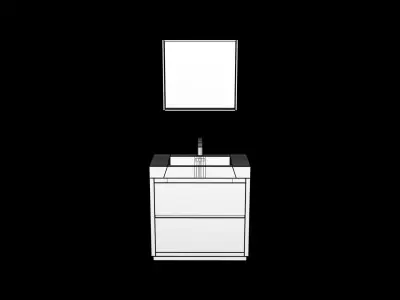 KubeBath Bliss Floor Mount Bathroom Vanity Walnut Low-poly 3D model