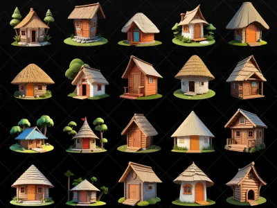 100 Stylized Fantasy Village Hut PNG and Vector EPS Texture