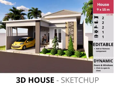 House 9x15m code 408 - Sketchup 3D model