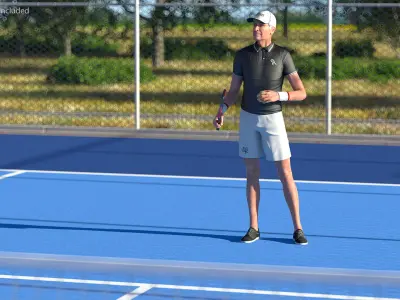  Elderly Tennis Player with Racket and Ball Rigged for Cinema 4D 