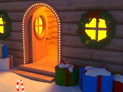 Stylized Christmas Cabin  Low-poly 3D model