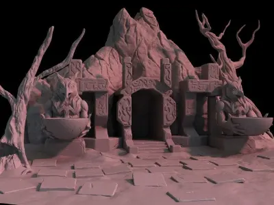 Cave-Entrance model high poly rock in middle of circle 3D model