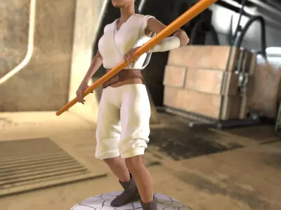 Wasteland Fighter Woman with Staff Post-Apocalyptic  3D print model