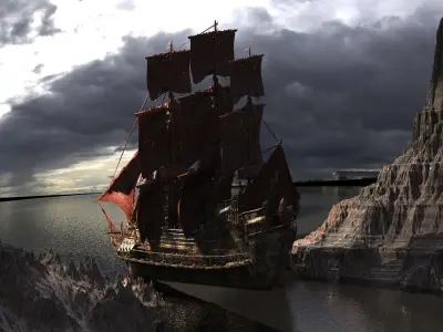 Tudor King Henry Ship With Mountain 3D model