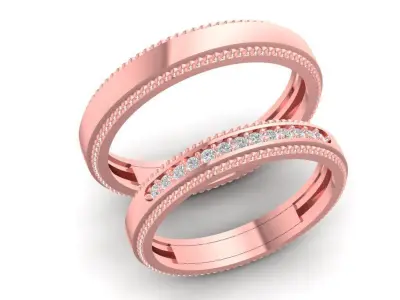 Classic Milgrain Pave Wedding Band Set for Couples 801 3D print model