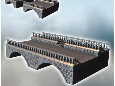 Damaged brick bridge with classic-style parapet and double arche 3D print model