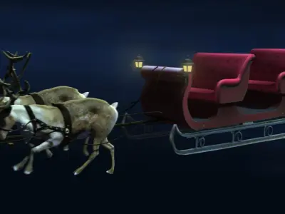  Santa Sleigh Santa Deers Cristmas RIGGED Reindeers Animated 