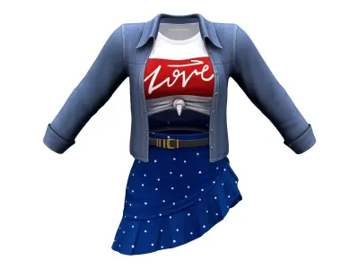 Denim Jacket Tshirt Mini Skirt Outfit Low-poly 3D model