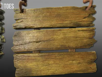 3-Tier Wooden Hanging Signs - Game Ready Low-poly 3D model