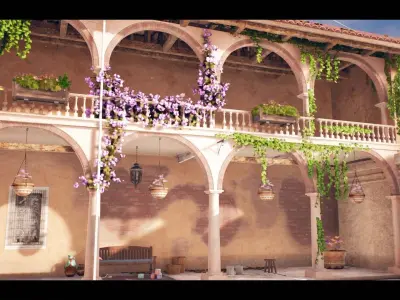 Stylized Mediterranean Courtyard Low-poly 3D model