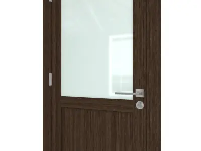 Door-066 wooden door with glass panel 3D model