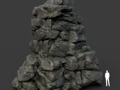 Low poly Black Cliff Modular Rock 210417 Low-poly 3D model