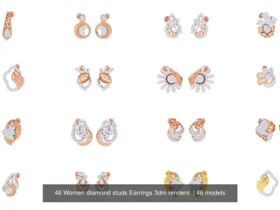 46 Women diamond studs Earrings 3dm renders  3D Model Pack