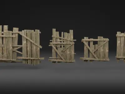 Old Wooden Fence - realistic low poly  Low-poly 3D model