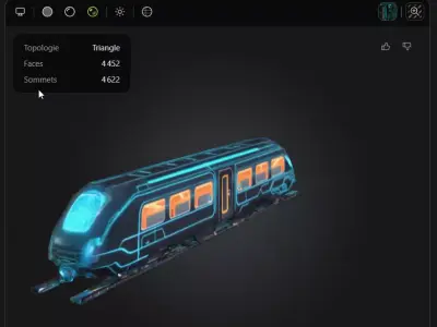 Futuristic Tron-Style Train Lowpoly Low-poly 3D model