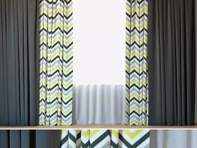 Curtains 71 Curtains with Tulle DIHIN HOME Yellow Grey 3D model