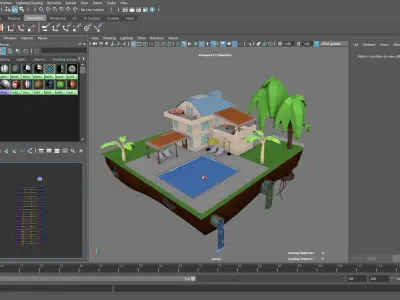pool house low poly model Low-poly 3D model