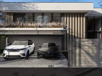 Modern Minimalist Villa with Interior Exterior Scene  Low-poly 3D model