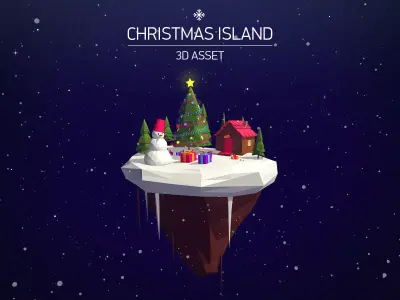 Cartoon Low Poly Christmas Island Asset Low-poly 3D model