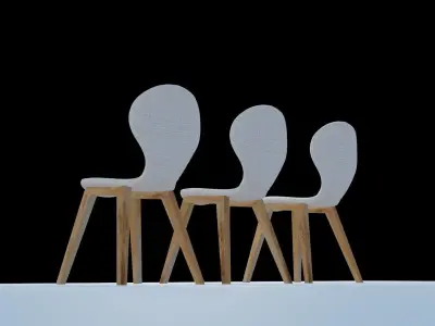 Blender Eevee Wooden Dining Chair minimalist Set Low-poly 3D model