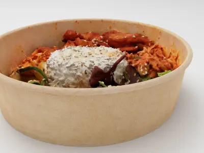 Bibimbap Korean rice dish Poke bowl lunch rice pork and cabbage 3D model