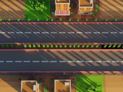 Small Village beside Countryside Road - Low Poly Town Low-poly 3D model
