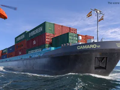  Camaro V River Cargo Barge With Load Dutch Flag Gray Rigged for Cinema 4D 
