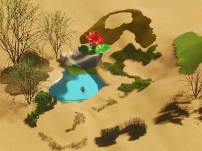 DESERT AND LOTUS SHORT ANIMATION Low-poly 3D model