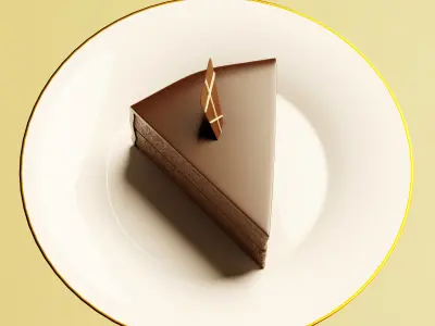 Chocolate Cake with Plate and Fork Free 3D model