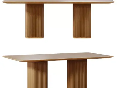Davison Rectangular Fluted Oak Dining Table by CB2 3D model