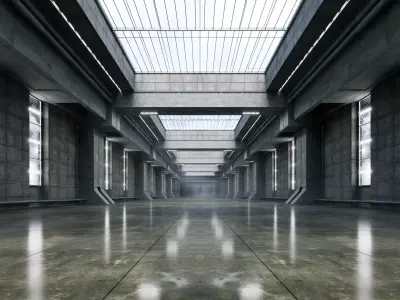 Brutalist Vehicle Hangar - Cinematic Environment - 002 Low-poly 3D model