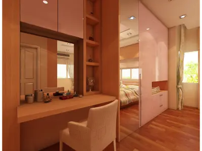 bedroom 4 with walls and wooden floors 3D model