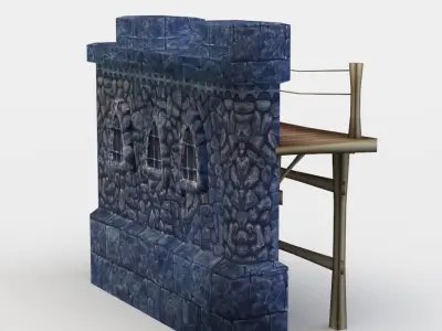 Masonry wall with wooden platform Low-poly 3D model
