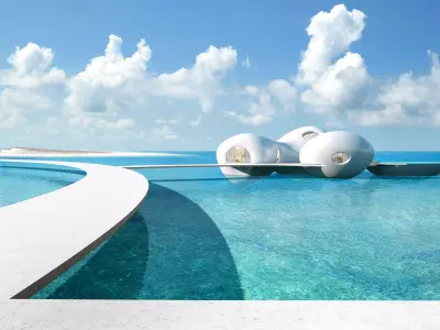 Futuristic Island Resort Masterplan with Water Villas 3D model