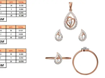 Light wt Ring Earrings Pendant set 3dm stl 1-render details 3D print model 13