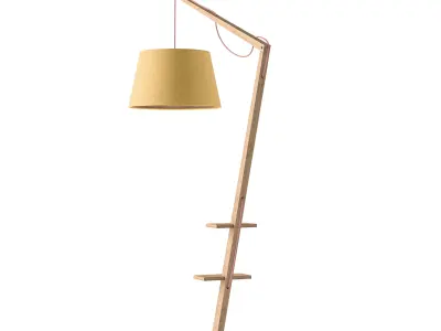 Wooden adjustable floor lamp with cone shade 3D model